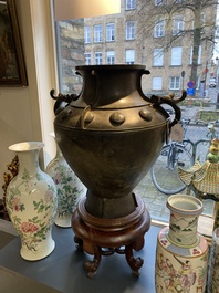 A rare massive Chinese archaistic bronze 'lei' wine vessel with inscription, Song