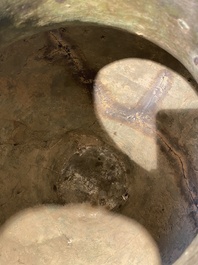 A rare massive Chinese archaistic bronze 'lei' wine vessel with inscription, Song