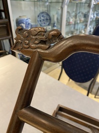 A Chinese foldable huali wooden book stand with brass mounts, Qing
