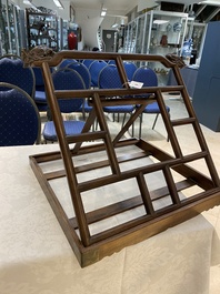 A Chinese foldable huali wooden book stand with brass mounts, Qing