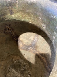 A rare massive Chinese archaistic bronze 'lei' wine vessel with inscription, Song