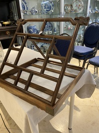 A Chinese foldable huali wooden book stand with brass mounts, Qing