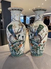 A pair of Chinese famille verte crackle-glazed vases, 19th C.