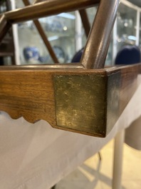 A Chinese foldable huali wooden book stand with brass mounts, Qing
