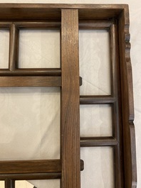 A Chinese foldable huali wooden book stand with brass mounts, Qing
