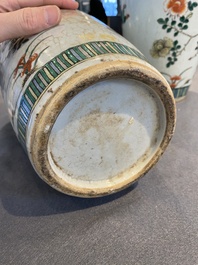 A pair of Chinese famille verte crackle-glazed vases, 19th C.