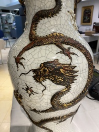 A Chinese grey-ground Nanking 'dragon' vase, Chenghua mark, 19th C.