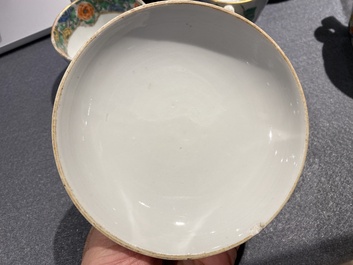 17 pieces from a Chinese Canton famille verte tea service, 19th C.