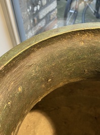 A rare massive Chinese archaistic bronze 'lei' wine vessel with inscription, Song
