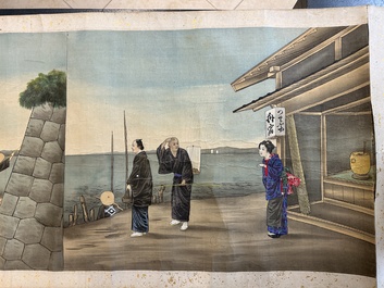 Japanese school: a shunga emaki (erotical handscroll), ink and colour on silk, Edo/Meiji, 18/19th C.