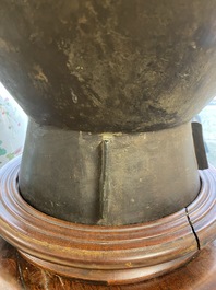 A rare massive Chinese archaistic bronze 'lei' wine vessel with inscription, Song