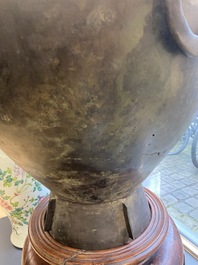 A rare massive Chinese archaistic bronze 'lei' wine vessel with inscription, Song