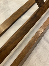 A Chinese foldable huali wooden book stand with brass mounts, Qing