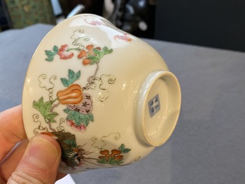 A Chinese famille rose 'butterflies' bowl and cover, Jia Qing Nian Zhi 嘉慶年製 mark, 19/20th C.
