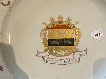 A Chinese famille rose armorial dish for the Dutch market with the arms of 'Tulleken', Qianlong
