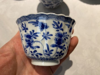 Six Chinese blue and white cups and saucers, Yu 玉 mark, Kangxi