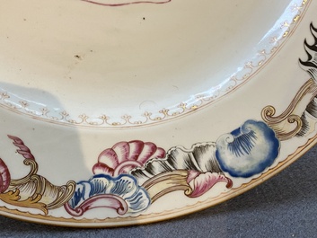 A Chinese famille rose armorial dish for the Dutch market with the arms of 'Tulleken', Qianlong