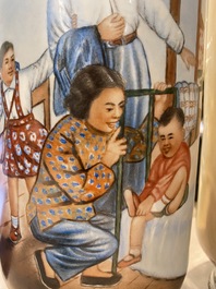 Three Chinese vases with Cultural Revolution design, signed Qiu Guang 邱光 and dated 1968