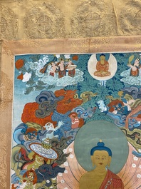 Twee thangka's met Shakyamuni Boeddha, Tibet, 20e eeuw