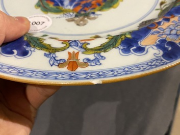 A rare Dutch-decorated Chinese blue and white armorial dish, Yongzheng