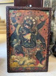 Thangka figurant Mahakala, Sino-Tibet, probablement 19&egrave;me