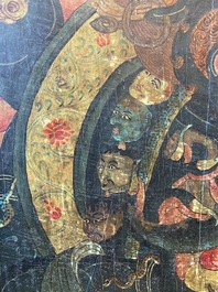 Thangka figurant Mahakala, Sino-Tibet, probablement 19&egrave;me