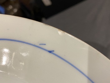 A rare Dutch-decorated Chinese blue and white armorial dish, Yongzheng