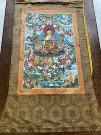 Twee thangka's met Shakyamuni Boeddha, Tibet, 20e eeuw