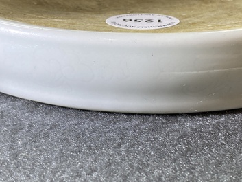 A Chinese white-glazed anhua-decorated ink stone, Qing