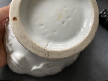 A Chinese blanc de Chine censer and two libation cups, 19/20th C.