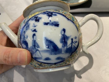 Six Chinese blue and white and famille rose porcelain wares, Kangxi and later