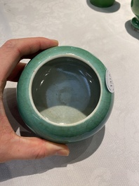 Four Chinese green-glazed vases and a brush washer, 19/20th C.