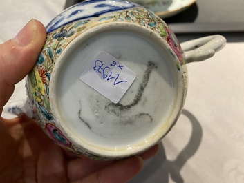 Six Chinese blue and white and famille rose porcelain wares, Kangxi and later