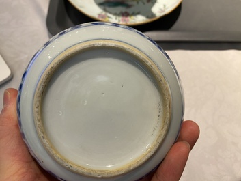 Six Chinese blue and white and famille rose porcelain wares, Kangxi and later