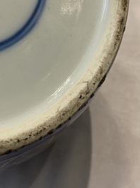 Three Chinese blue and white, crackle-glazed and powder-blue vases, 19th C.