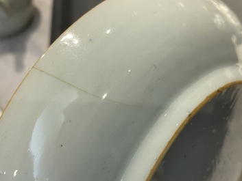 Six Chinese blue and white and famille rose porcelain wares, Kangxi and later