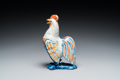 Mod&egrave;le d'un coq en fa&iuml;ence polychrome de Delft, 18&egrave;me