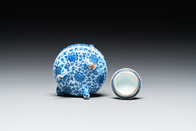 An unusual Chinese blue and white teapot and cover, Xuande mark, probably Qing