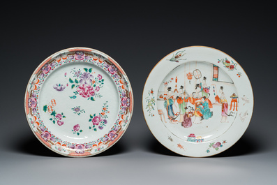 Drie Chinese famille rose schotels en twee kommen, Qianlong en later