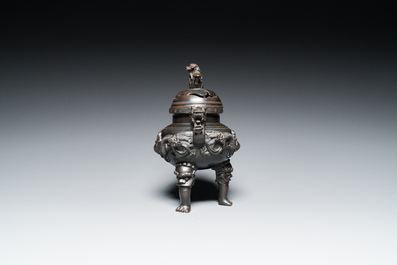 A Chinese bronze censer and cover, Xuande mark, 19th C.