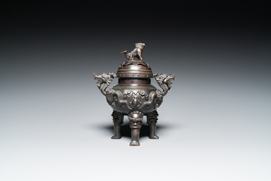 A Chinese bronze censer and cover, Xuande mark, 19th C.