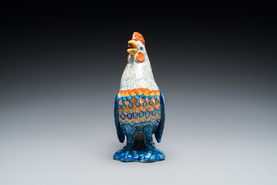 Mod&egrave;le d'un coq en fa&iuml;ence polychrome de Delft, 18&egrave;me