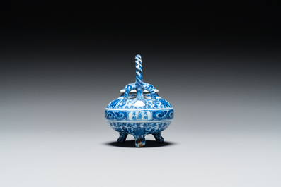 An unusual Chinese blue and white teapot and cover, Xuande mark, probably Qing