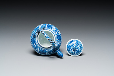 An unusual Chinese blue and white teapot and cover, Xuande mark, probably Qing