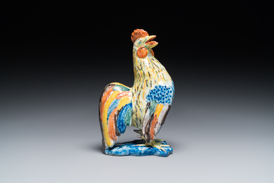 Mod&egrave;le d'un coq en fa&iuml;ence polychrome de Delft, 18&egrave;me