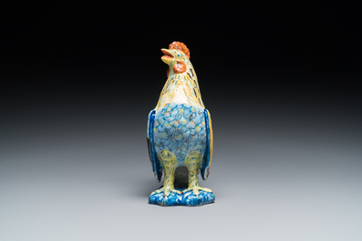 Mod&egrave;le d'un coq en fa&iuml;ence polychrome de Delft, 18&egrave;me