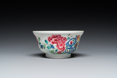 A Chinese famille rose semi-eggshell bowl with two quails, Yongzheng