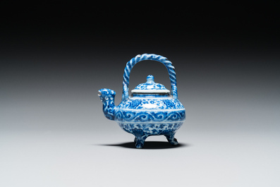 An unusual Chinese blue and white teapot and cover, Xuande mark, probably Qing