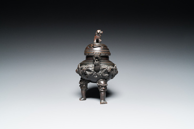 A Chinese bronze censer and cover, Xuande mark, 19th C.