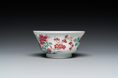 A Chinese famille rose semi-eggshell bowl with two quails, Yongzheng